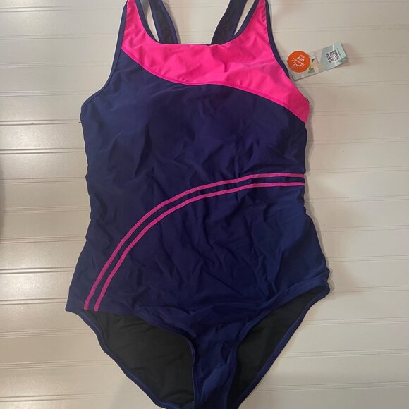 My Charmo XL One Piece Swimsuit Racerback Athletic Padded No Wires Blue Pink T1 - Picture 1 of 8